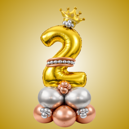 Royal 2nd Birthday Large Golden Air Filled Balloon Bouquet Arrangement with Rose Gold & Silver Balloons