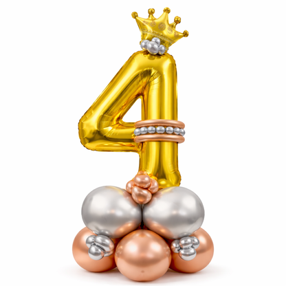 Royal 4th Birthday Large Golden Air Filled Balloon Bouquet Arrangement with Rose Gold & Silver Balloons