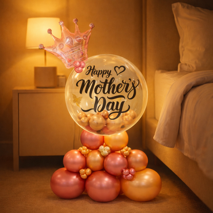 Fancy Mother's Day Air Filled Balloon Bouqet Arrangement with Rose Gold Crown