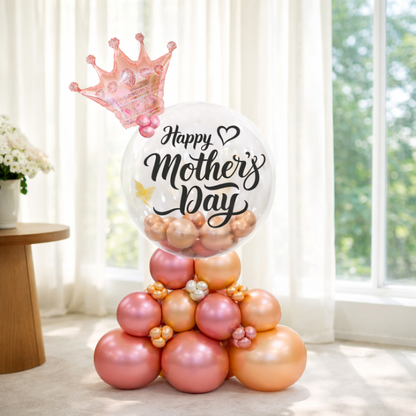 Fancy Mother's Day Air Filled Balloon Bouqet Arrangement with Rose Gold Crown