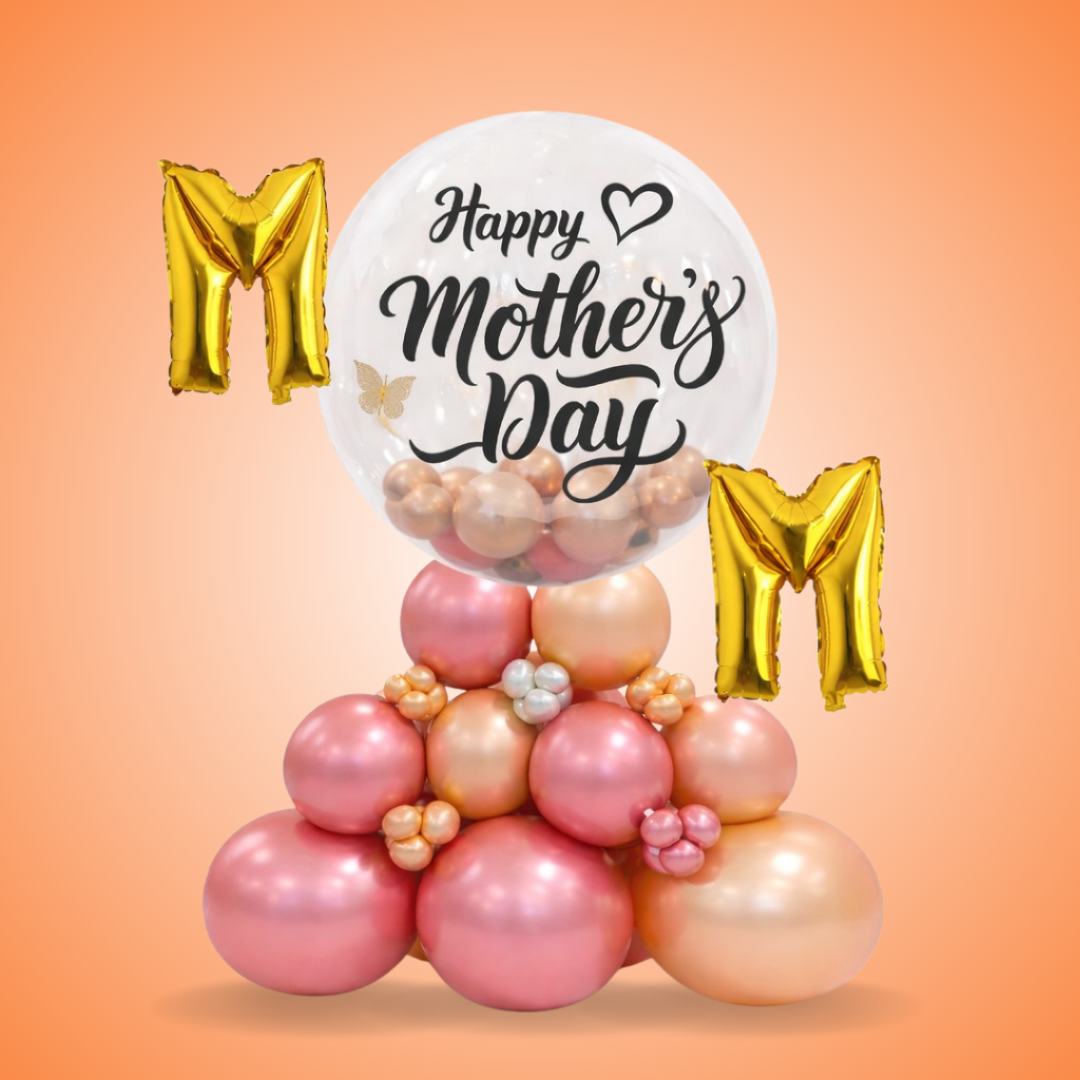 Stylish M-O-M Happy Mother's Day Air FIlled Balloon Bouquet Arrangement