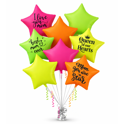 Mom You’re Special Printed Helium Filled Balloon Bouquet with UV Neon Star Balloons Set of 8