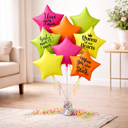 Mom You’re Special Printed Helium Filled Balloon Bouquet with UV Neon Star Balloons Set of 8