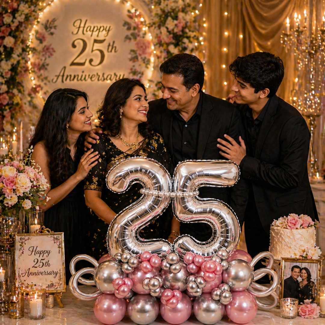 25th Birthday Silver & Pink Customization Balloon Bouquet | Air Filled and Delivers Inflated