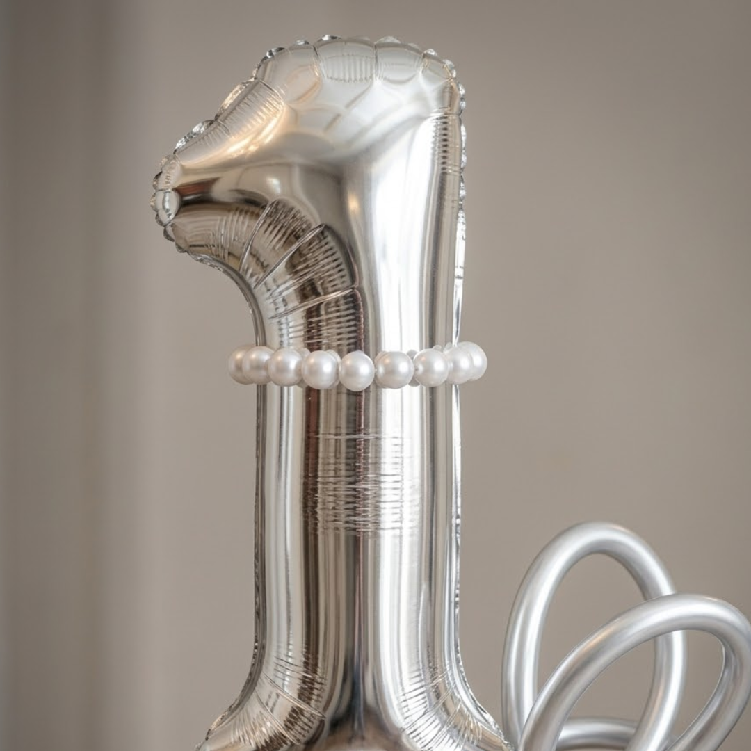 1st Birthday Customization Balloon Bouquet Silver & Pink | Air Filled and Delivers Inflated