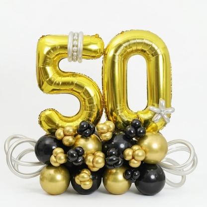 50th Birthday Golden & Black Customization Balloon Bouquet | Air Filled and Ready Delivery