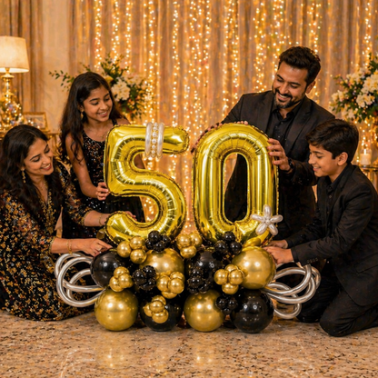 50th Birthday Golden & Black Customization Balloon Bouquet | Air Filled and Ready Delivery