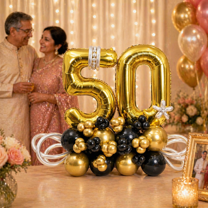 50th Birthday Golden & Black Customization Balloon Bouquet | Air Filled and Ready Delivery