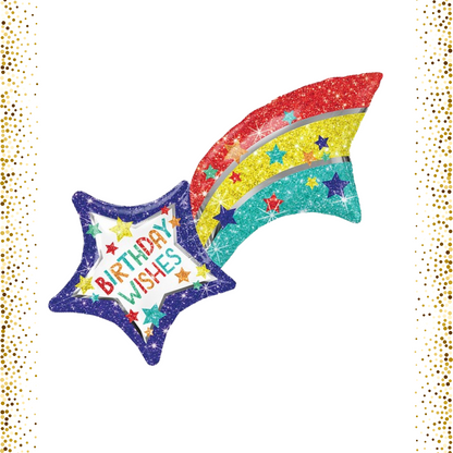 Birthday Wishes Shooting Star Foil Balloon 27 Inch - Rainbow Star Birthday Party Decoration - Ready to Use - 1 Pc