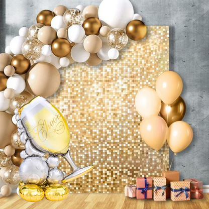 Bubbly Champagne Glass Foil Ballon w/ Silver, Black & Golden Balloon Set - Helium Quality - 55 inches - 1PC