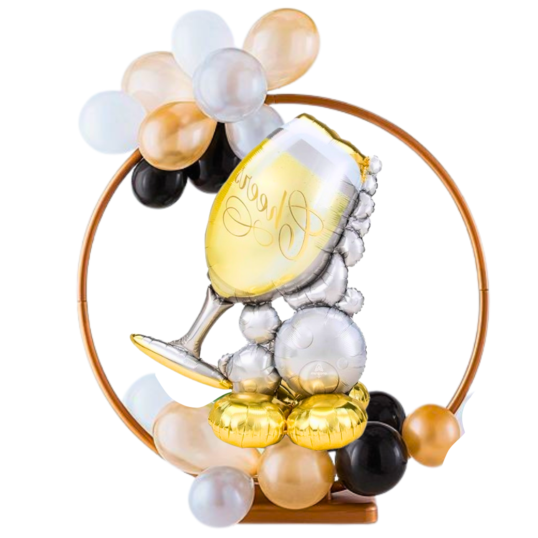 Bubbly Champagne Glass Foil Ballon w/ Silver, Black & Golden Balloon Set - Helium Quality - 55 inches - 1PC