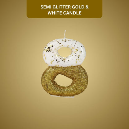 Number 8 Semi Glitter Gold & White Candle - 1PC