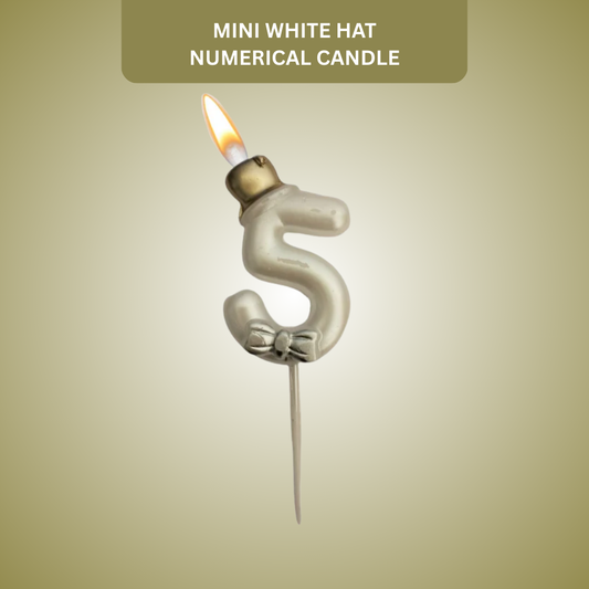 Metallic White Numerical Candle 5 with Golden Hat