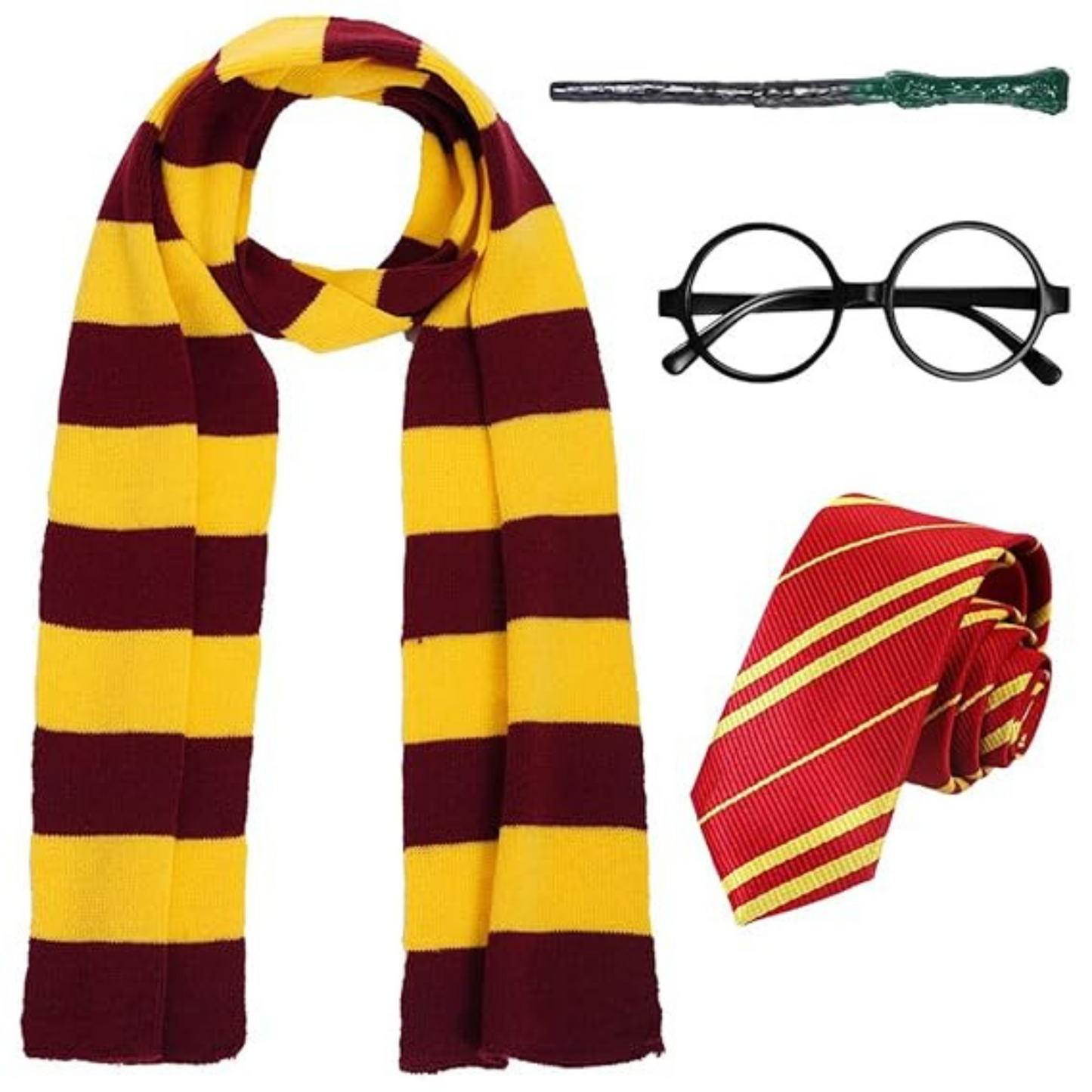 Magical Harry Potter Costume w/ Scarf, Eyeglass, Wand & Tie for Kids - Size L - Age 8 - 10 YRS