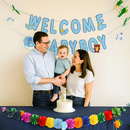 Welcome Baby Boy Blue Flag Banner - 9 FT - 1PC