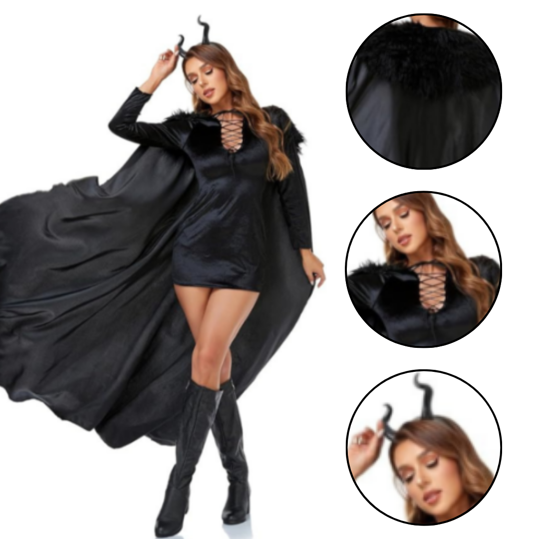 Maleficent Velvet Costume with Cape and Headband