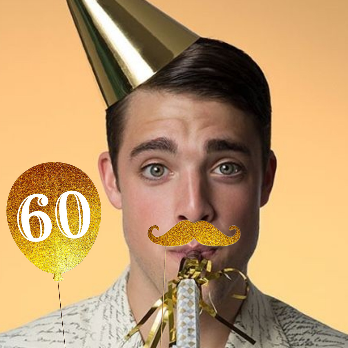 60th Birthday Photo Booth Props Gold & Black - 20Pc