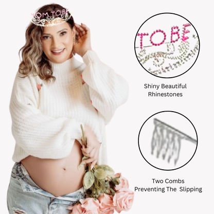 Mom To Be Crown with Pink & Silver Rhinestone and Floral Waistband Combo - Set of 2PC