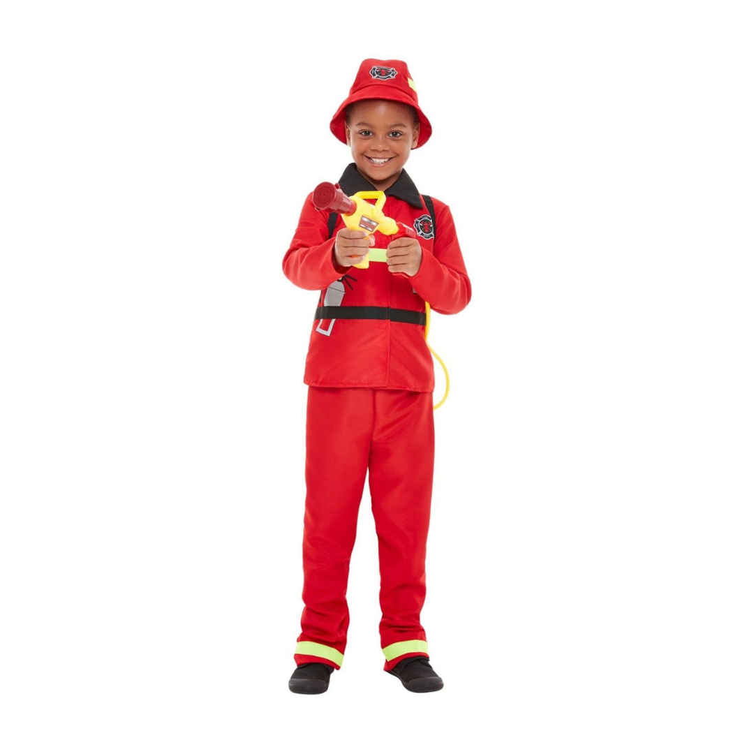 Fancy Fire Man Red Costume w/ Jacket, Pant, Hat for Kids -  Size L - Age 3-6 YRS - Set of 7