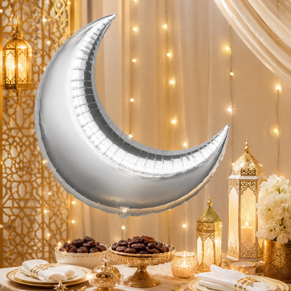 Silver Crescent Moon Foil Balloon
