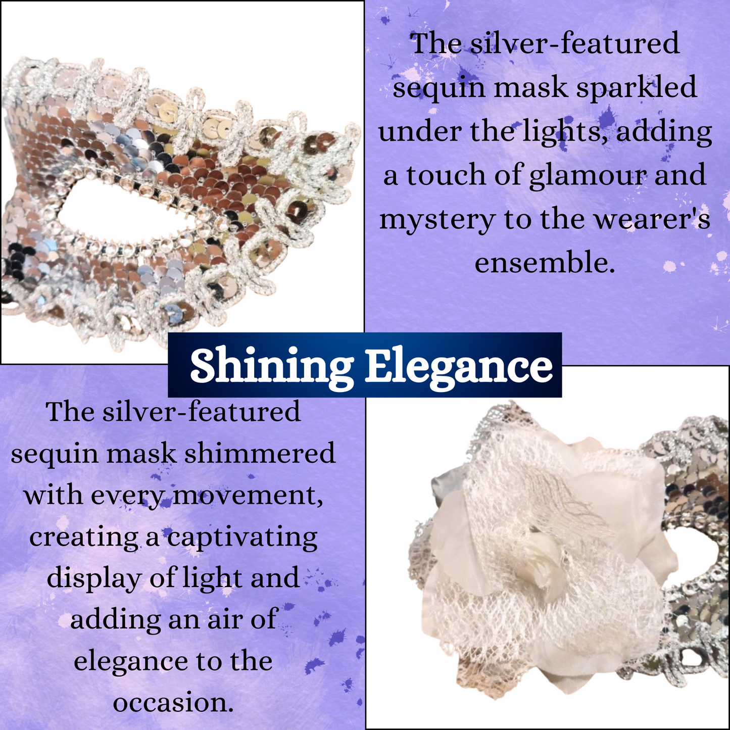 Silver Sequin Eye Mask with White Flower
