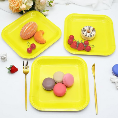 Yellow Solid Square Paper Plates - 9 inches - 8PC
