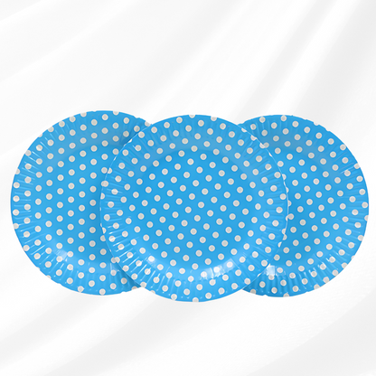 Blue Round Party Paper Plate w/ White Polka Dot - 10PC