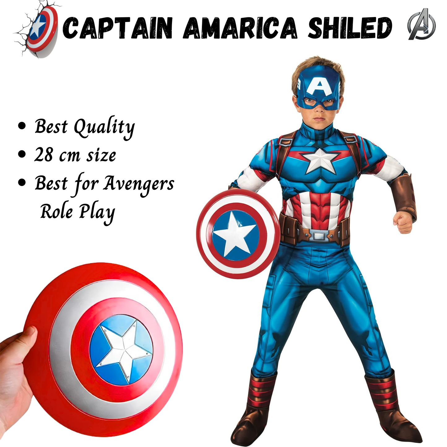 Capt U.S Superhero Circular Shield w/ Body Strap - 16inches - 1PC