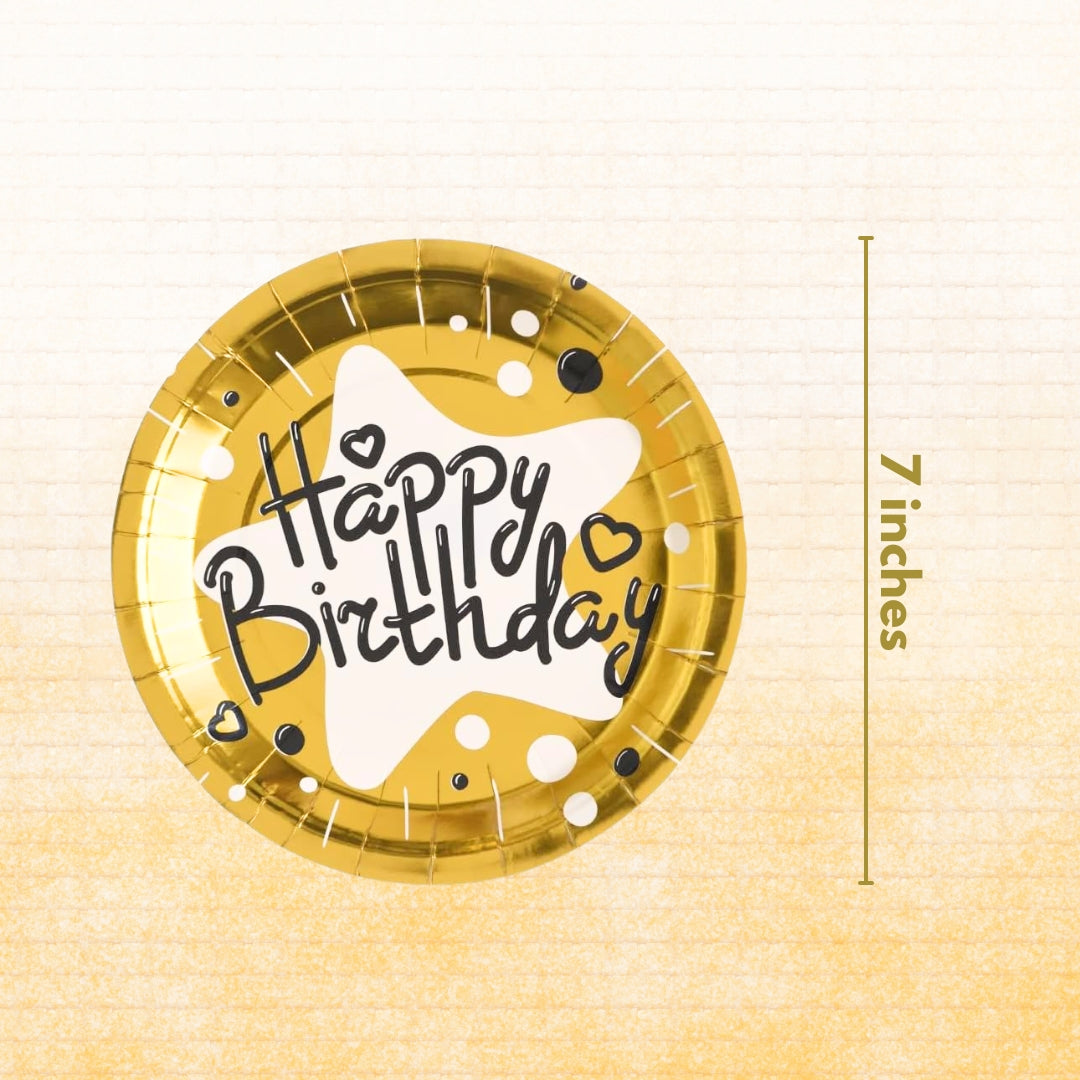 Happy Birthday Gold Cake/Starter Plates -  7 inches - 10PC