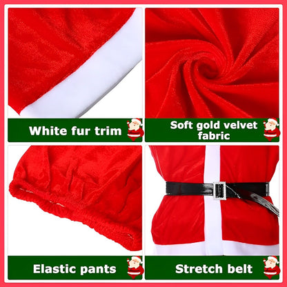 Santa Costume w/ Beard, Belt & Pouch for Christmas/ Theme Party for Adults