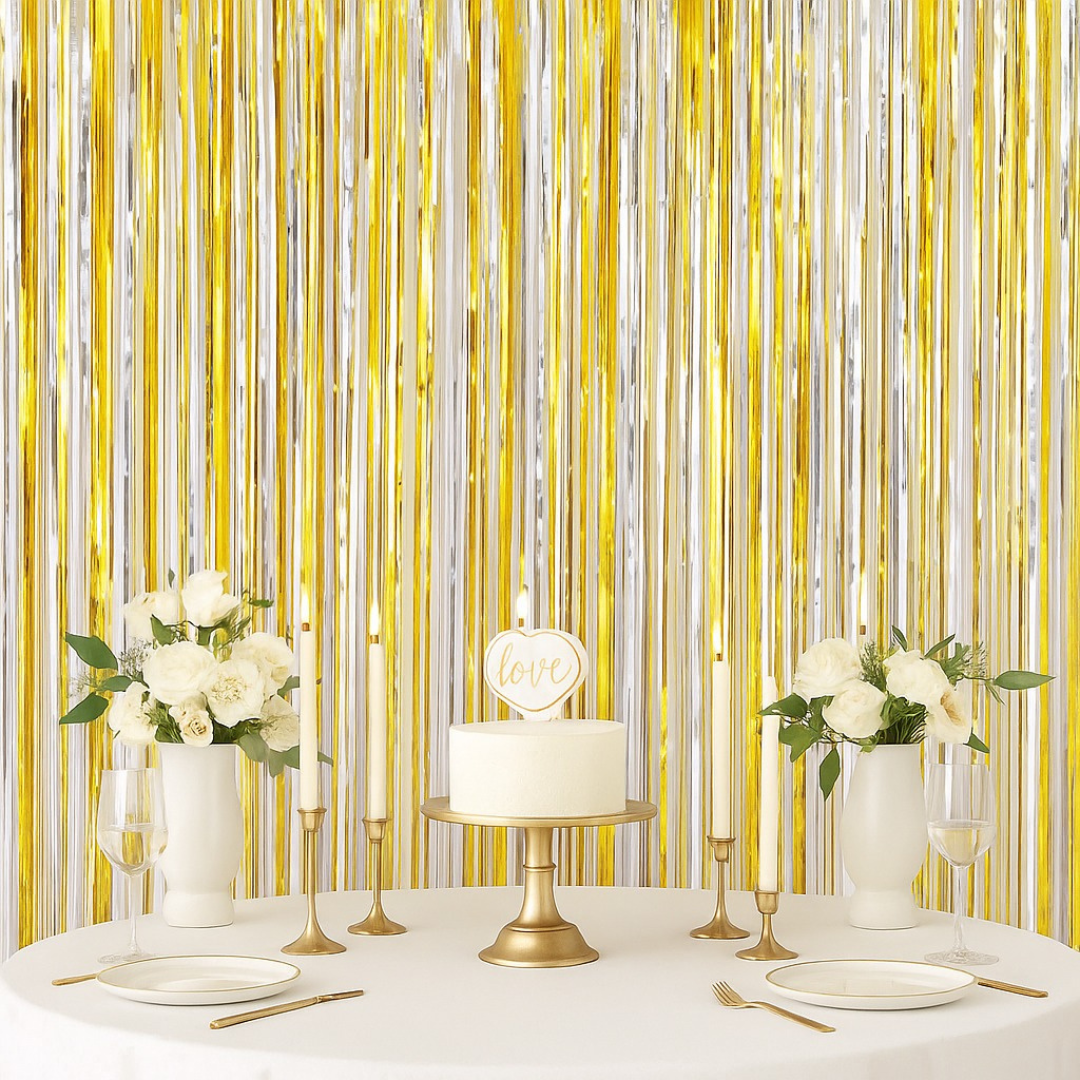 Gold & Silver Dual Tone Foil Curtain - 6FT x 3FT - 1PC