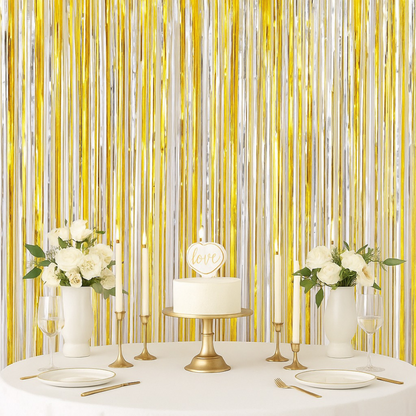 Gold & Silver Dual Tone Foil Curtain - 6FT x 3FT - 1PC