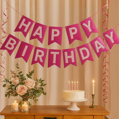 Metallic Pink Happy Birthday Banner - 1PC