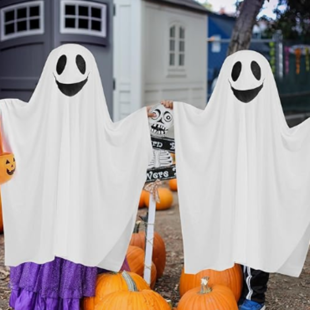 White Ghost Poncho for Kids Theme Party - Size S - Age 3 to 5