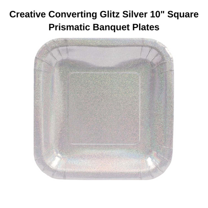 Silver Square Prismatic Party Plates - 10 inches 8PC