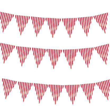 Red & White Striped Flag Triangle Buntings - 9FT - 1PC
