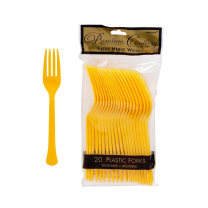 Yellow Premium Plastic Forks for Fruits or Noodles - 20PC