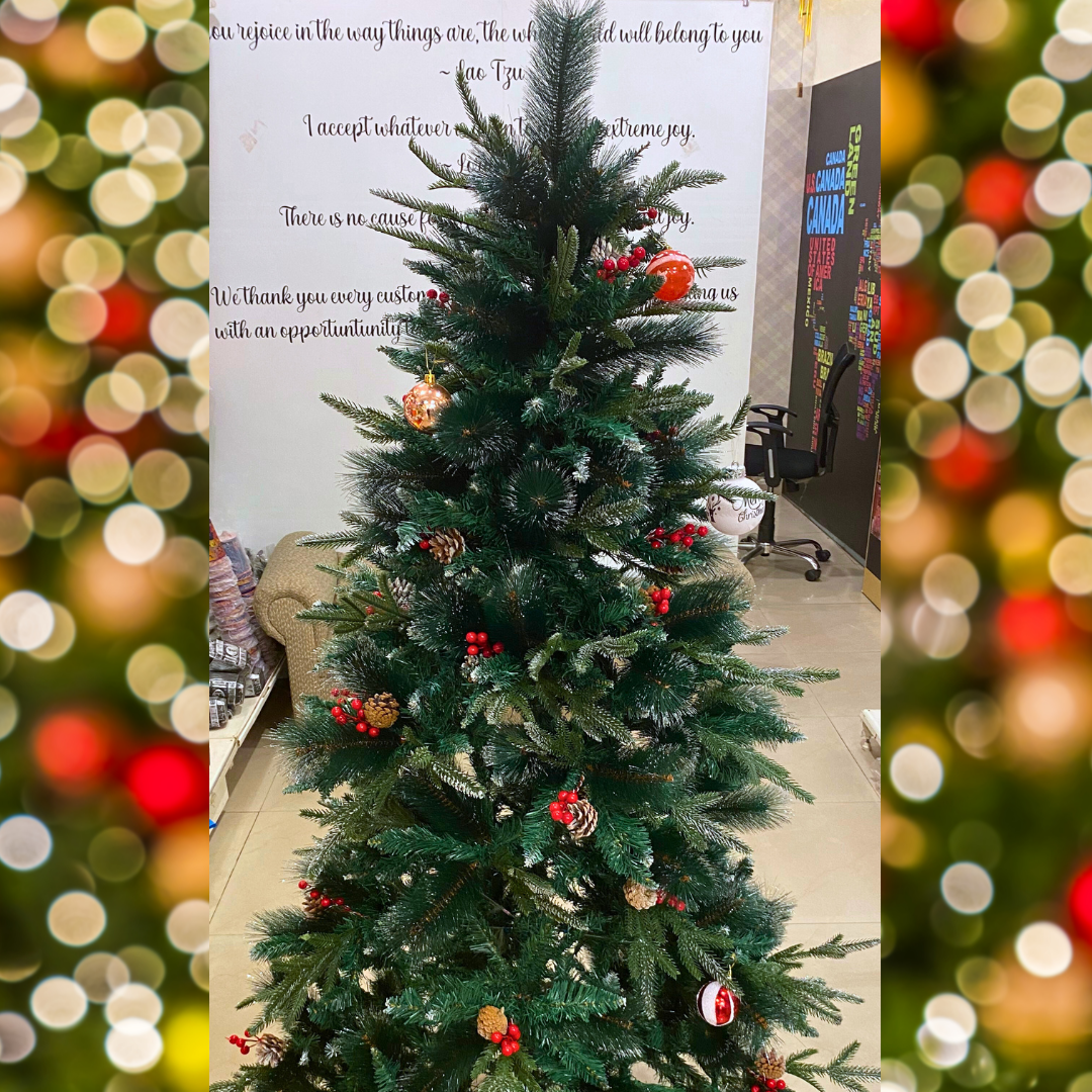 Christmas Tree - 6FT (1.8 M) - 700 Tips  W/silver glitter, CHERRIES, PINE