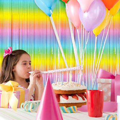 Wanna Party Rainbow Foil Fringe Curtains, 2 Pack Rainbow Party Decorations 3 x7 ft Tinsel Metallic Streamers Holiday Photo Booth Props Backdrop for Birthday Wedding Engagement Bridal Shower