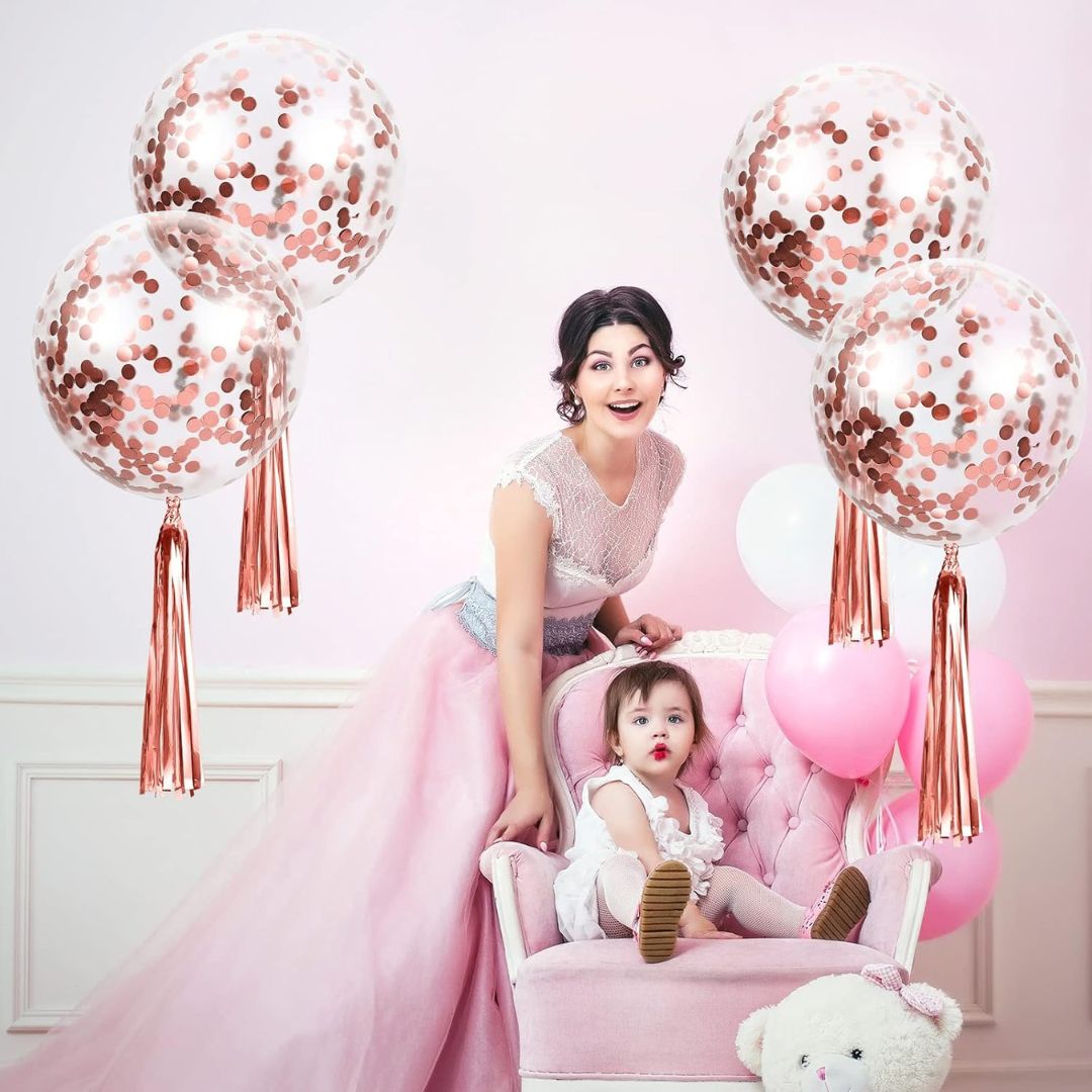 Wanna Party 5 Pieces 24 Inch Jumbo Bubble Confetti Bobo Balloons Including Gold Confetti for Wedding Birthday Anniversary Christmas Decorations(Rose Gold)