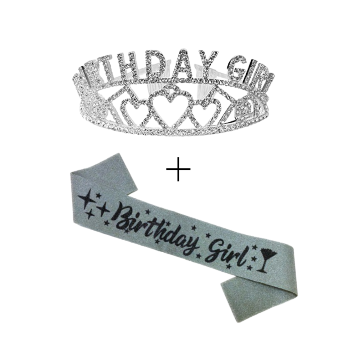 Birthday Girl Sash And Birthday Girl Crown - Pack of 2 Pcs  Silver Birthday Sash for Girls | Birthday Crowns for Girls