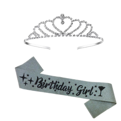 Birthday Girl Sash And Crown - Pack of 2 Pcs  Silver Birthday Sash for Girls | Birthday Crowns for Girls