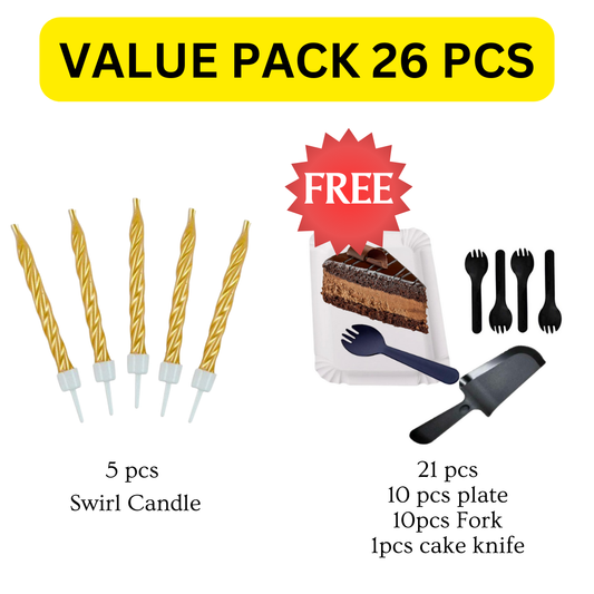 Golden Swirl candle with Black Knife, fork plate set