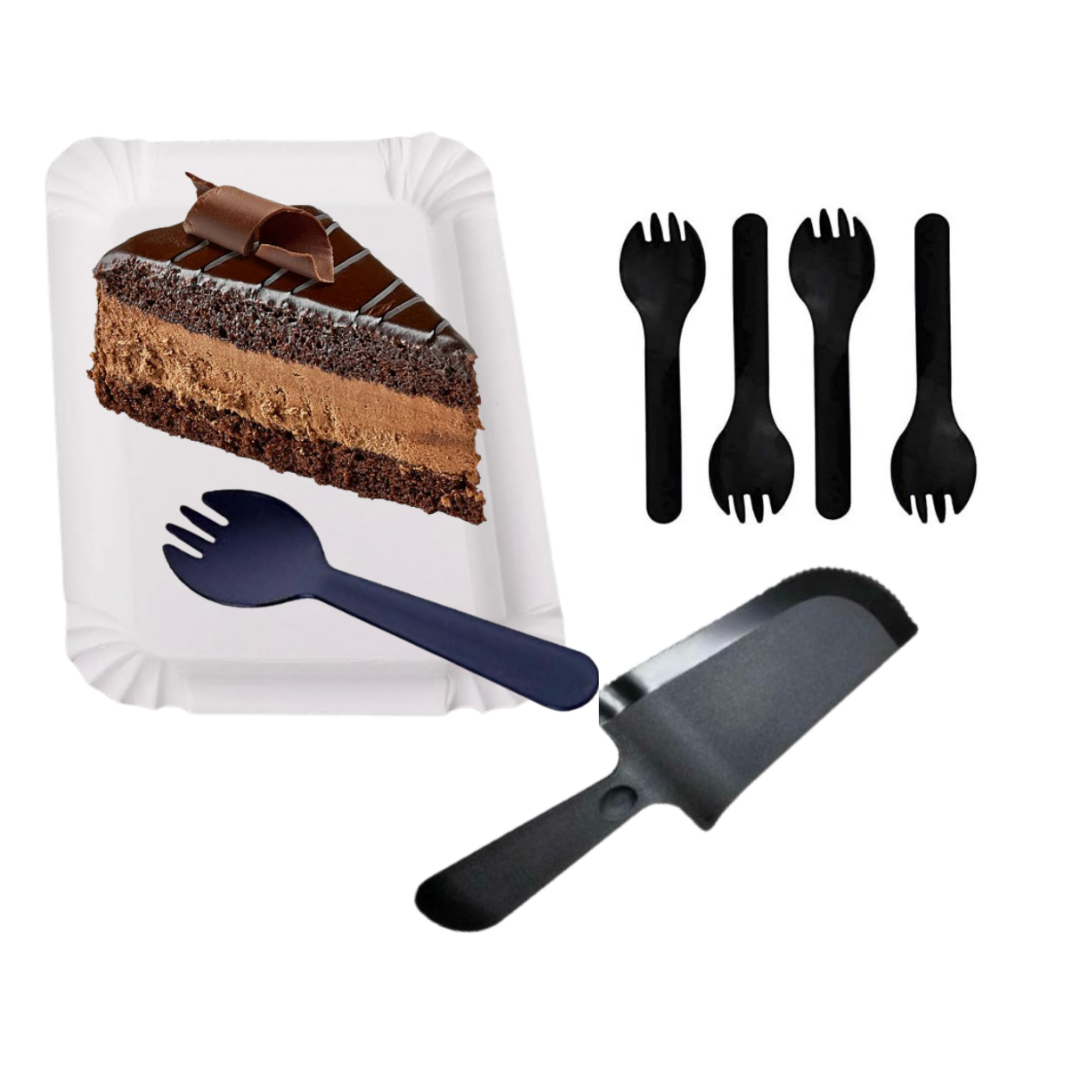 Golden Swirl candle w/ Black Knife, fork plate set - 26PC