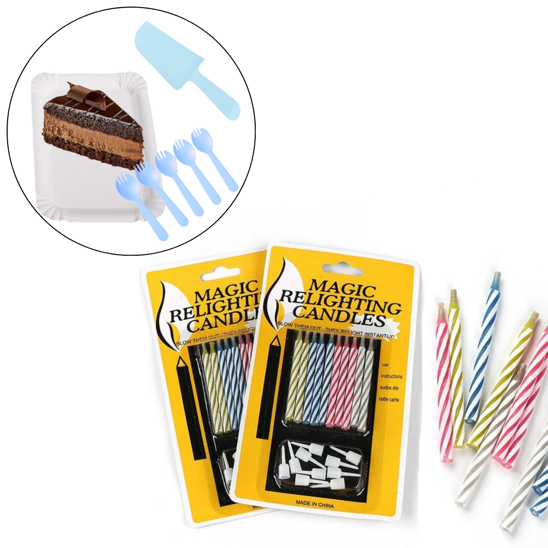 Magic Candle Set Multicolor w/  Blue Knife, Fork & PLate Set - 26PC