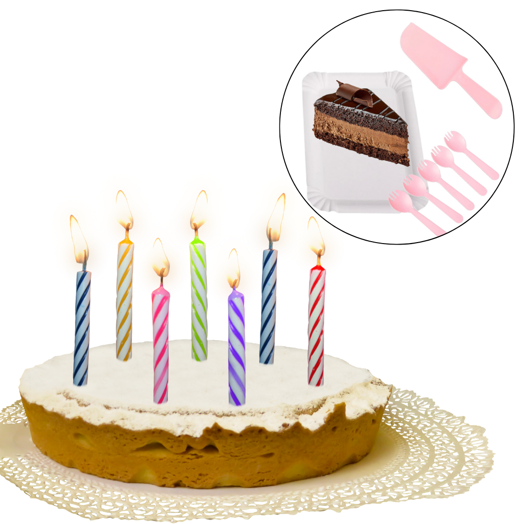 Magic Candle Set Multicolor w/  Blue Knife, Fork & PLate Set - 26PC