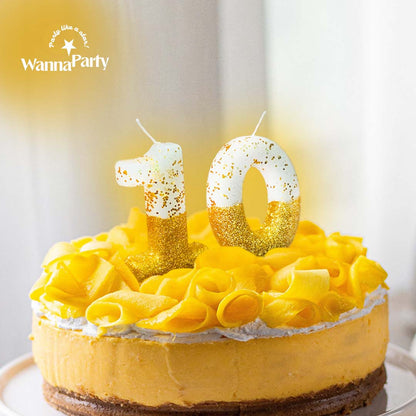 No. 10th Birthday Candle Gold & White w/ Glitter Dust - 1PC