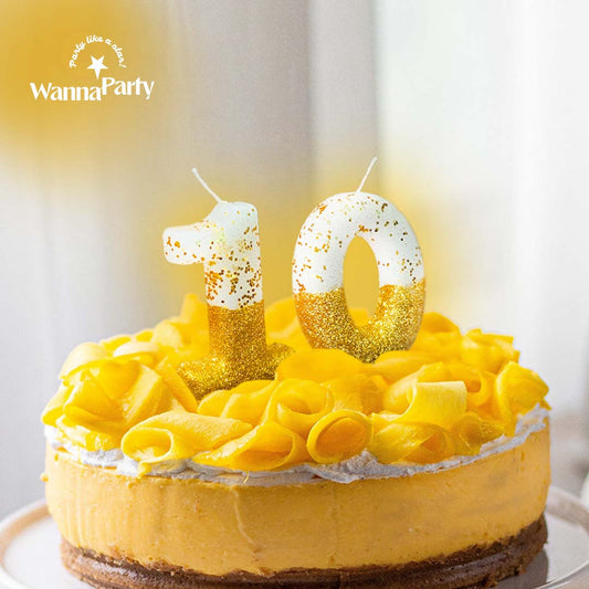 No. 10th Birthday Candle Gold & White w/ Glitter Dust - 1PC