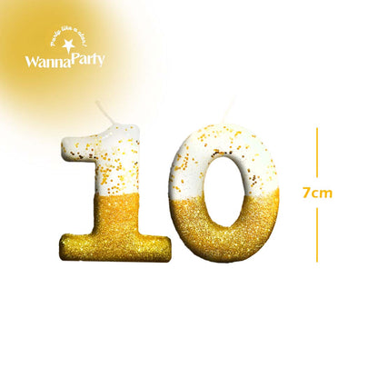 No. 10th Birthday Candle Gold & White w/ Glitter Dust - 1PC