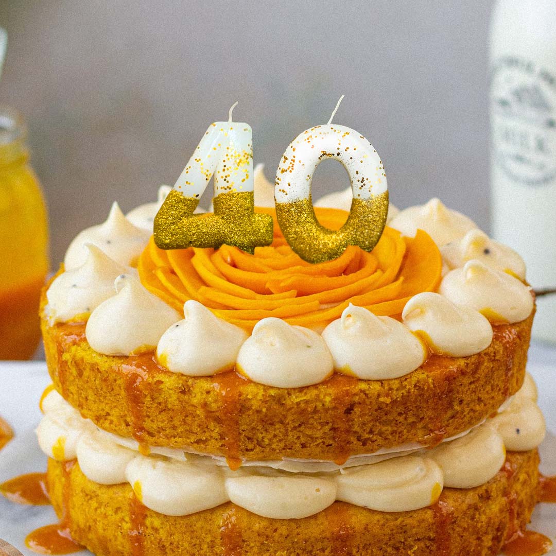 No. 40th Birthday Candle Gold & White w/ Glitter Dust - 1PC